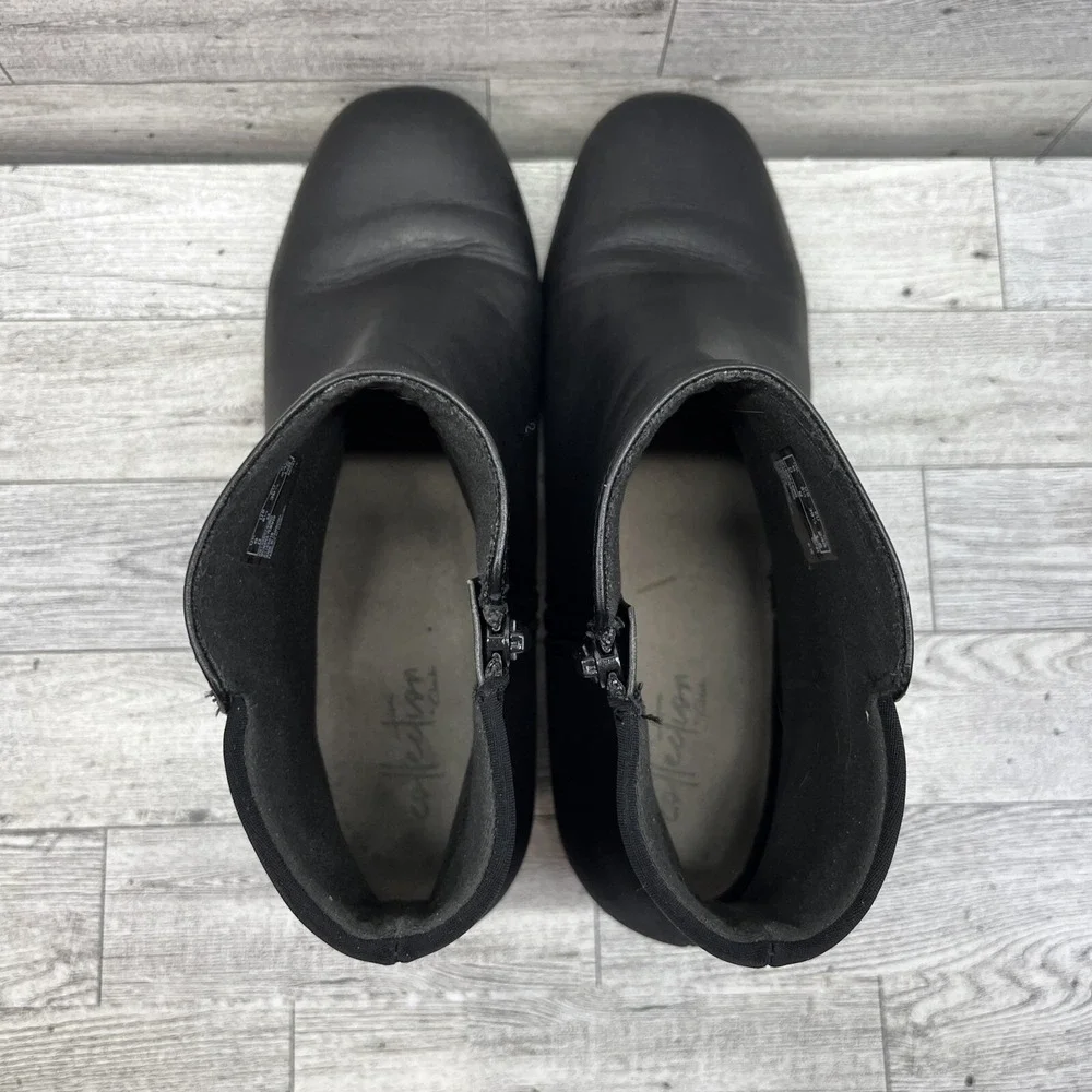 Clarks Chartli Valley Black‎ Leather Block Heel Bootie Women Size 8.5M